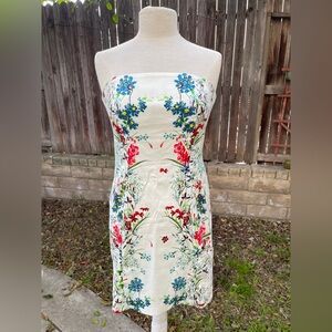 Zara Strapless Dress with Blue and Red Floral Pattern